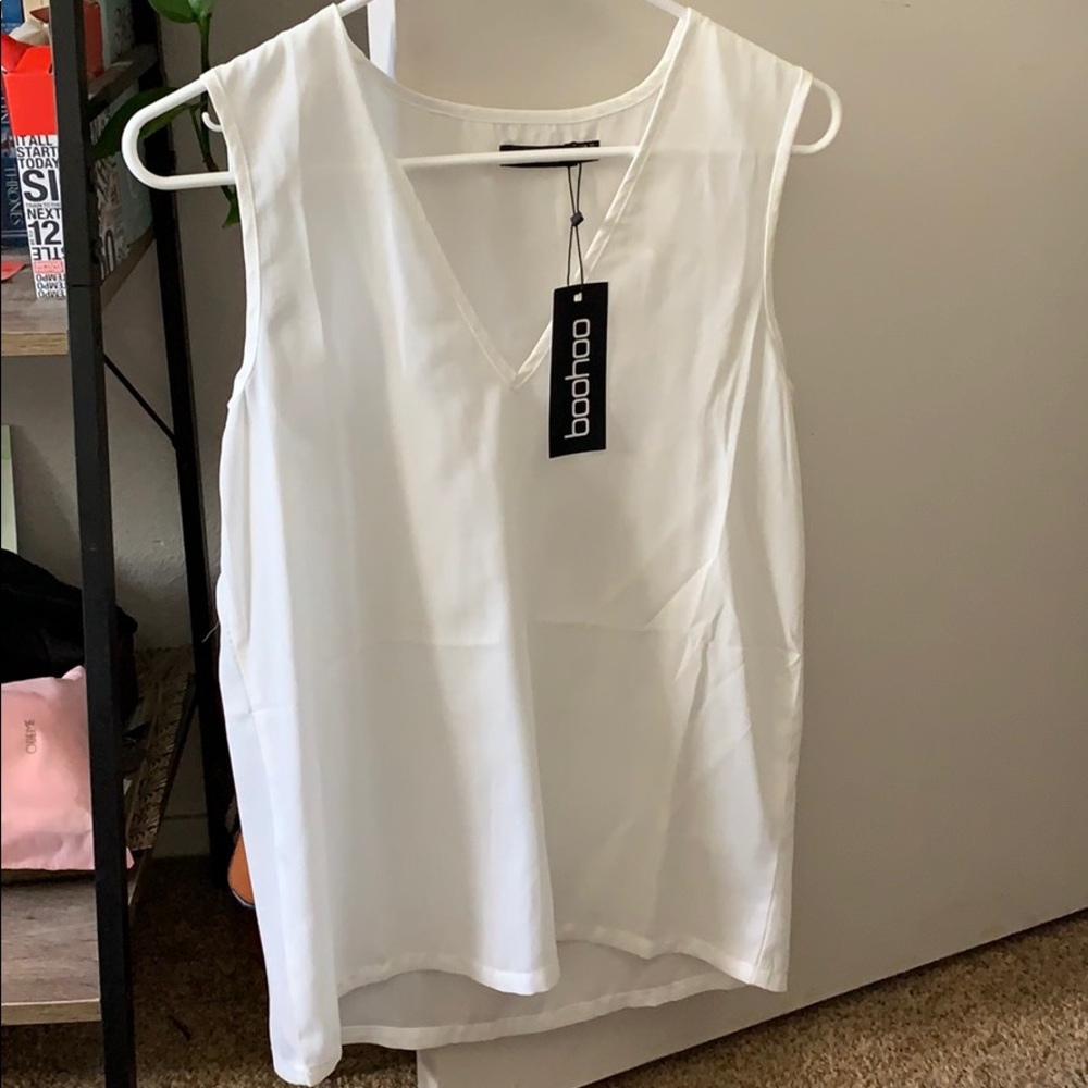 V neck sleeveless tank white